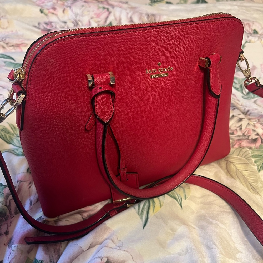 KATE SPADE Bright Red Medium Saddle Flap Satchel Bag Crossbody